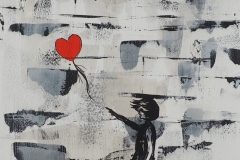 Mädchen im Wind - Hommage an Banksy "Balloon Girl" - Acryl auf KapaMount Platte - 50x70x1