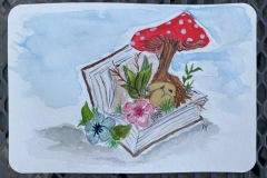 Aquarell Hase unter Pilz