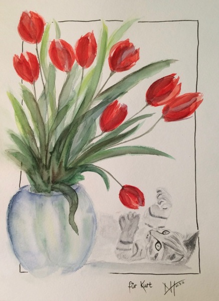 Tulpen mit Katze - Privatbesitz