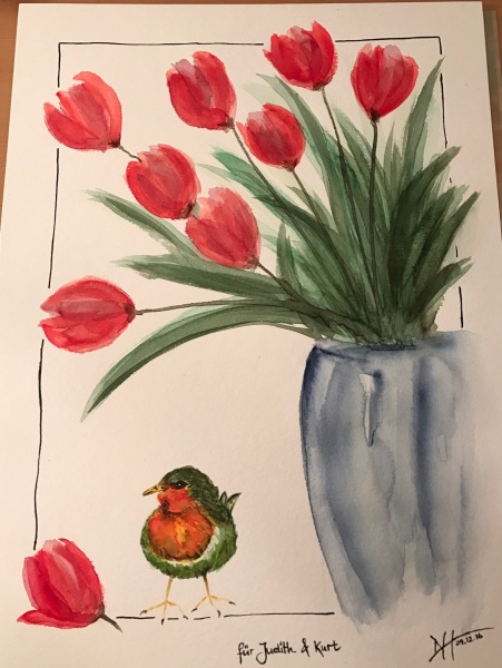 Tulpen mit Vogel - Privatbesitz