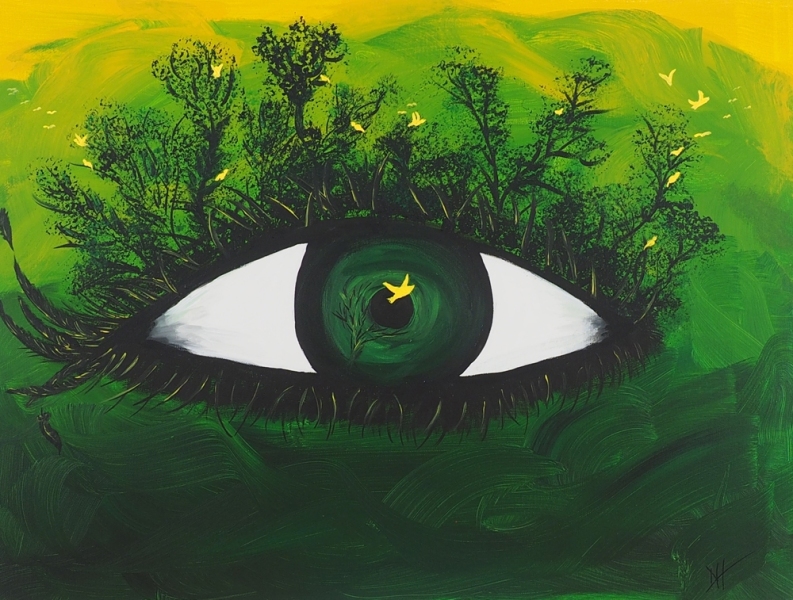 Auge grün-gelb - Acryl auf Leinwand - 80x60