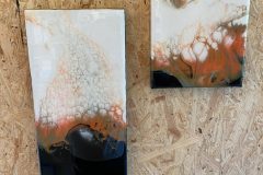 Ausläufe in Schwarz-Orange-Gold - Resin auf Holz resp. Leinwand - 20x40 resp. 20x20