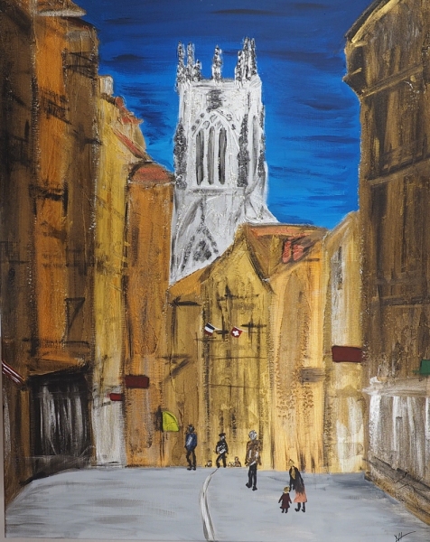 Fribourg Rue de Lausanne - Acryl auf Leinwand - 80x100