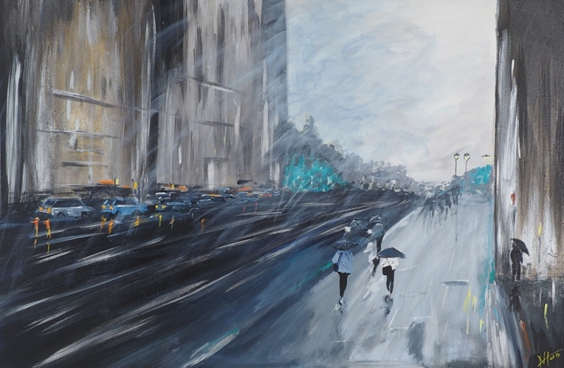 NYC im Regen - Privatbesitz - Acryl auf Leinwand - 120x80