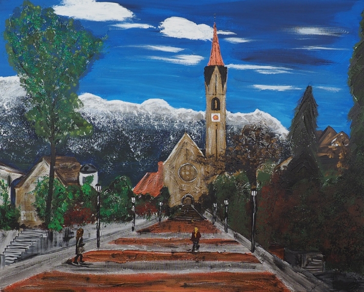 Pfarrkirche Schaan - Acryl auf Leinwand - 80x100