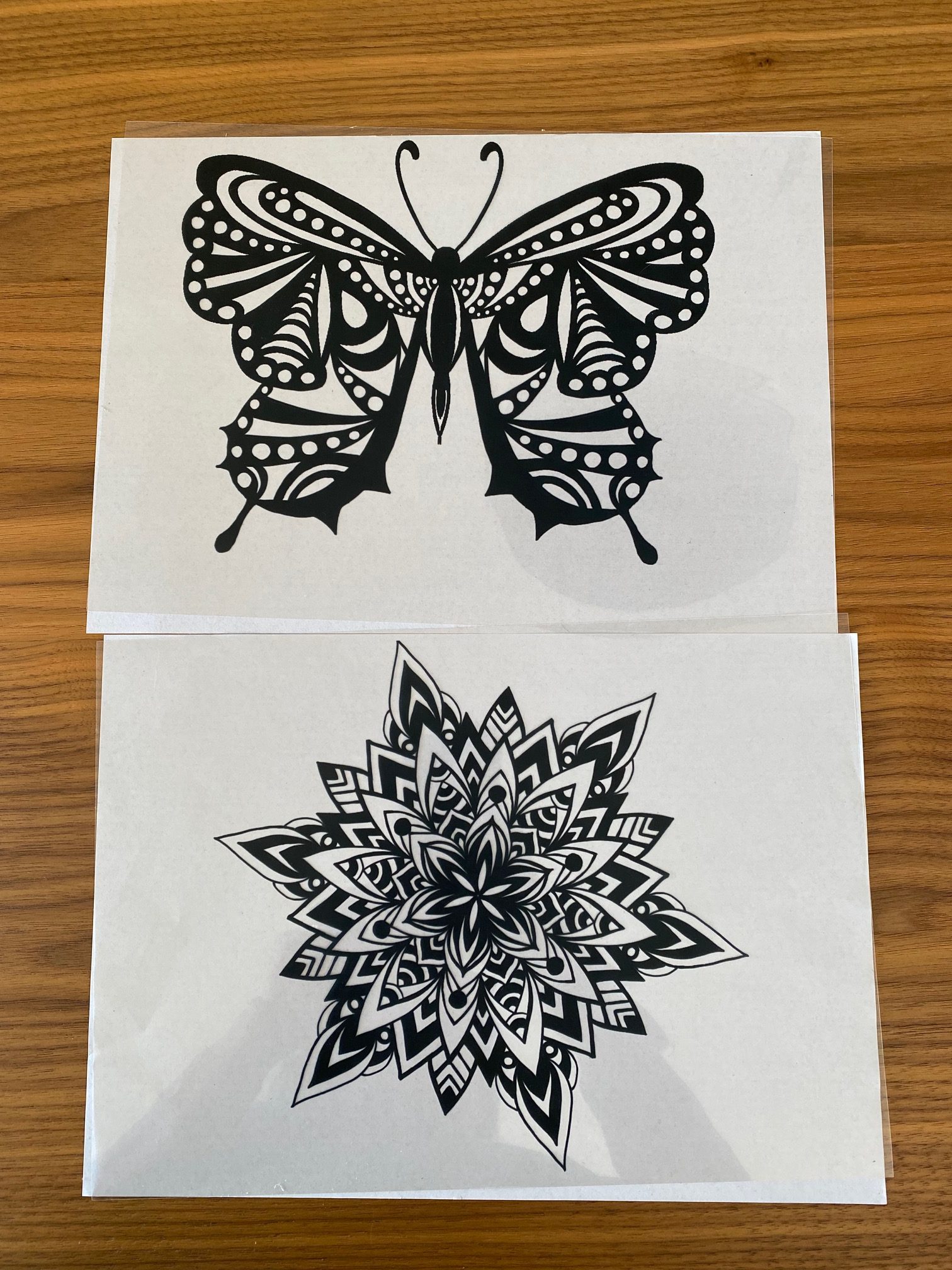 Vorlagen für Belichtung - selbst gezeichneter Schmetterling und Mandala